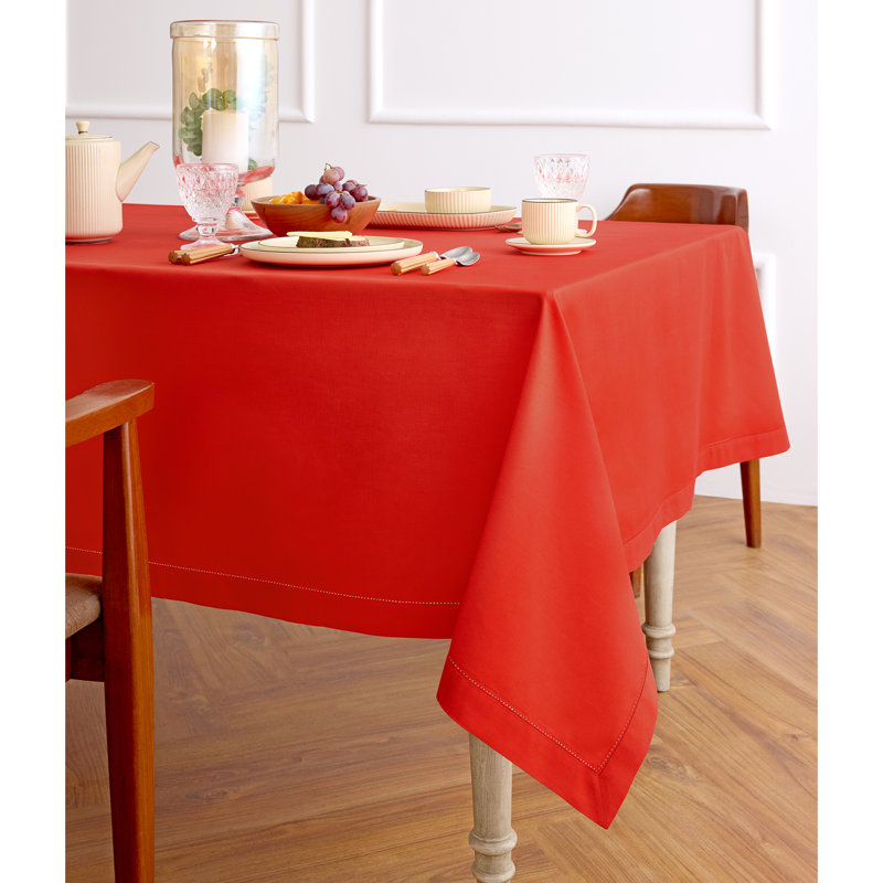 Cotton Linen Hemstitch Tablecloth, Pumpkin, 84" x 60"