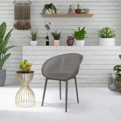 Fauteuil moderne en plastique PP résistant aux intempéries avec filet évidé, intérieur / extérieur (ensemble de 2)
