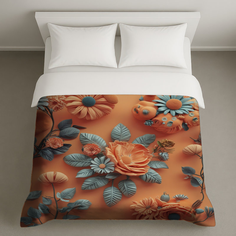 Orange Floral Arrangement Duvet Covers, King