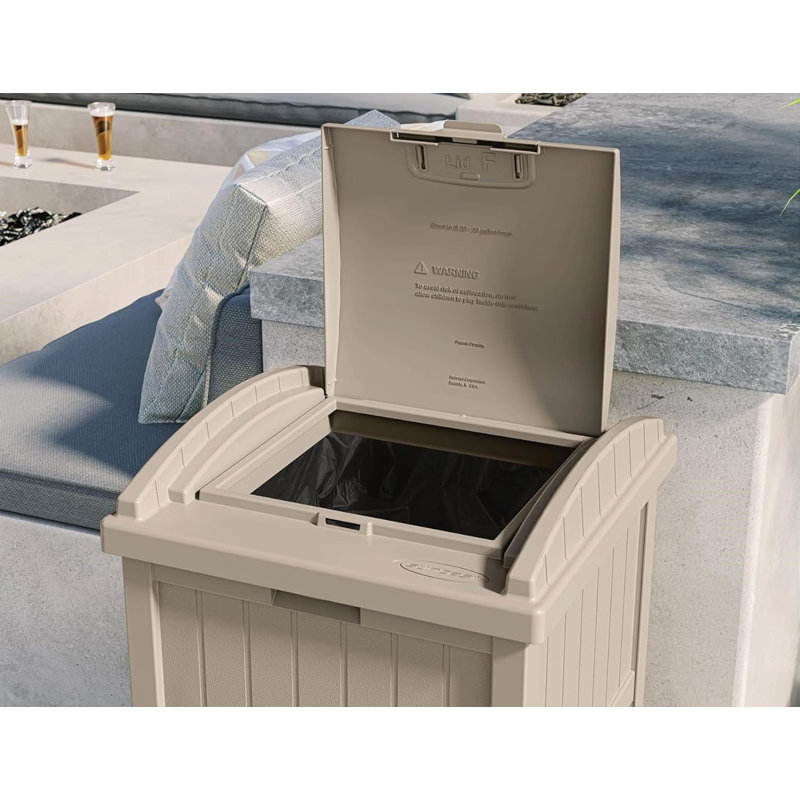 Suncast 17 in. W x 17 in. D Resin Trash Hideaway with Latching Lid, Made in the USA, Java Brown, 33