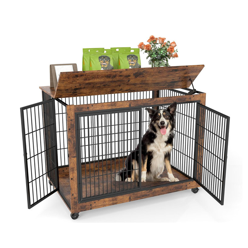 Table de bout avec cage pour chien en bois Furniture Style, Brun