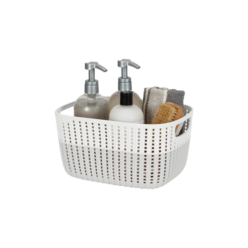 Simplify Polypropylene Decorative Basket, 6" H x 9" W x 11" D, White/Light Gray, 1