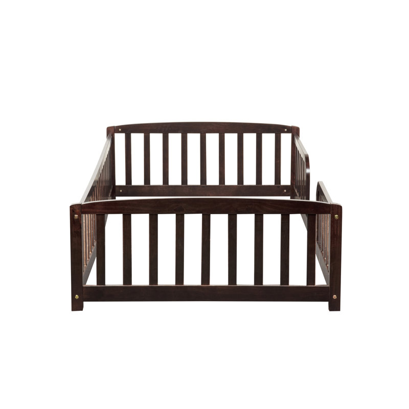 Lit de clôture avec entrée centrale, structure en bois de pin et garde-corps pour la sécurité et le confort, Espresso