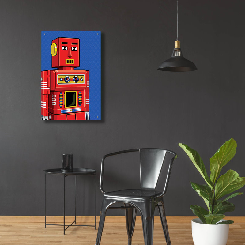 Art mural en verre Winston Porter «Vintage Red Robot» par Ron Magnes, H 36 po x l 24 po x P 0,2 po