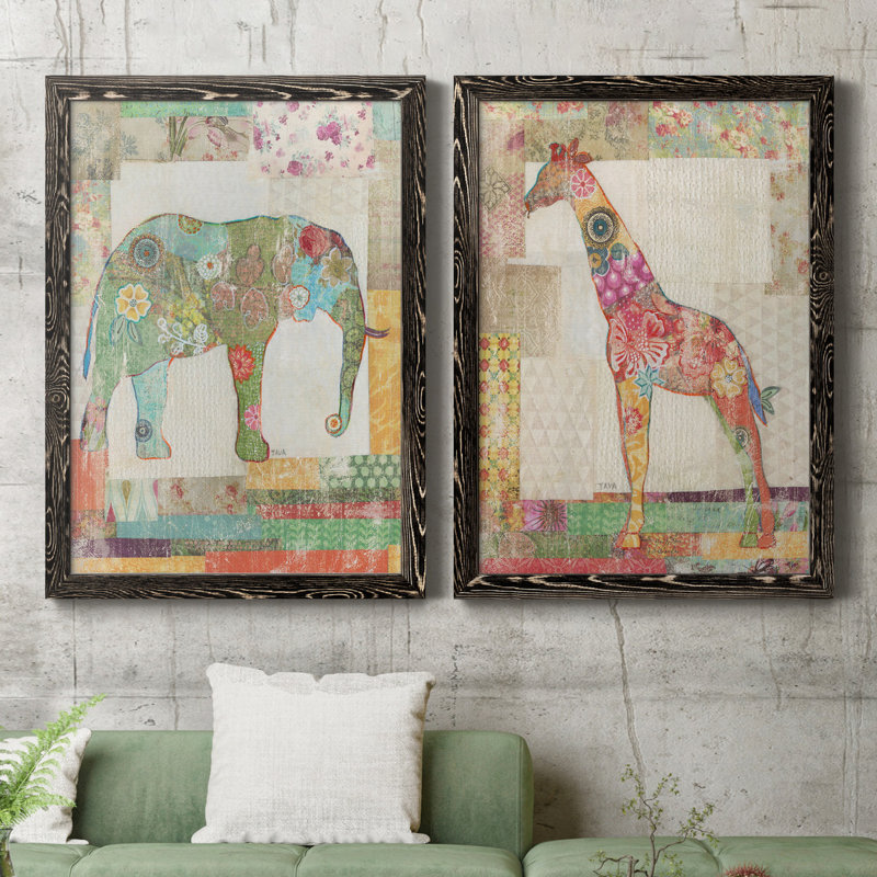 «Elephant Montage», ensemble de 2 impressions, H 37,5 po x l 55 po x P 1,5 po, H 31,5 po x l 47 po x P 1,5 po, Pas de tapis