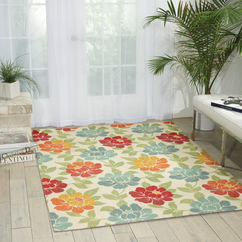 Tapis de zone ivoire floral Cabell, Rectangle 5 pi x 7 pi