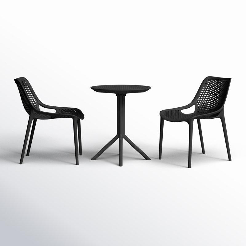 Farrah 23.6" W Round Plastic 3-Piece Patio Bistro Set with Stackable Chairs, Black