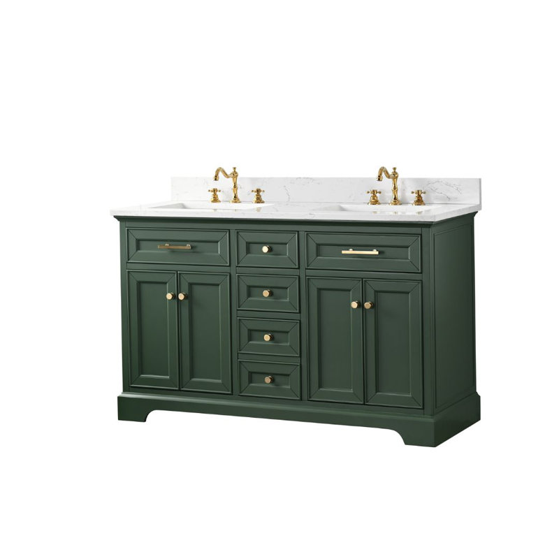 Meuble-lavabo double Currahee, Evergreen / or brossé