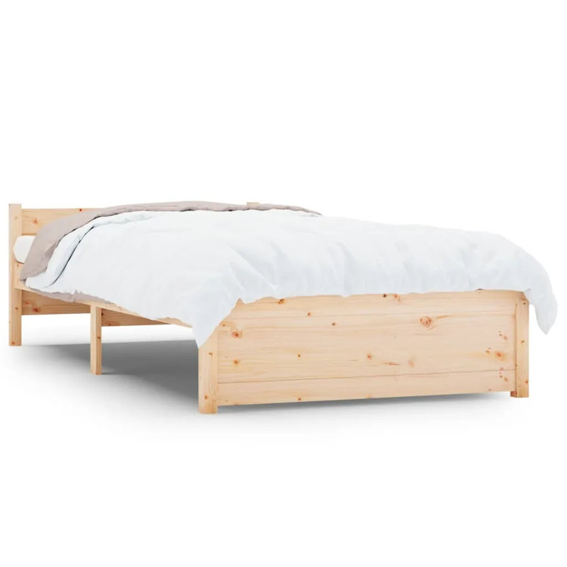 Bed Frame Solid Wood, European Single (90 x 200cm), Light Brown