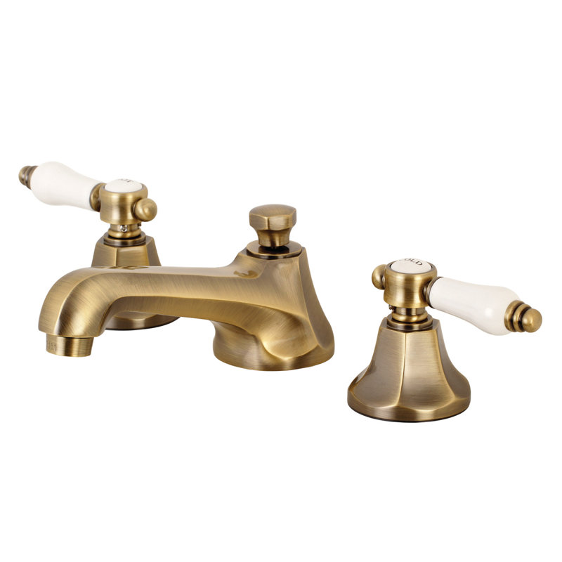 Kingston Brass Bel-Air Two-Handle 3-Hole Deck Mount Widespread Bathroom Faucet with Brass Pop-Up Drain, Antique Brass