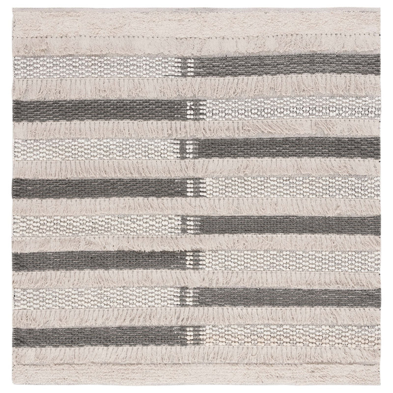 Artesha Hand Woven Cotton Striped Rug, Square 6'