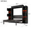 Queen Size Murphy Bed with LED Lighting and Built-In Storage Shelves, Black