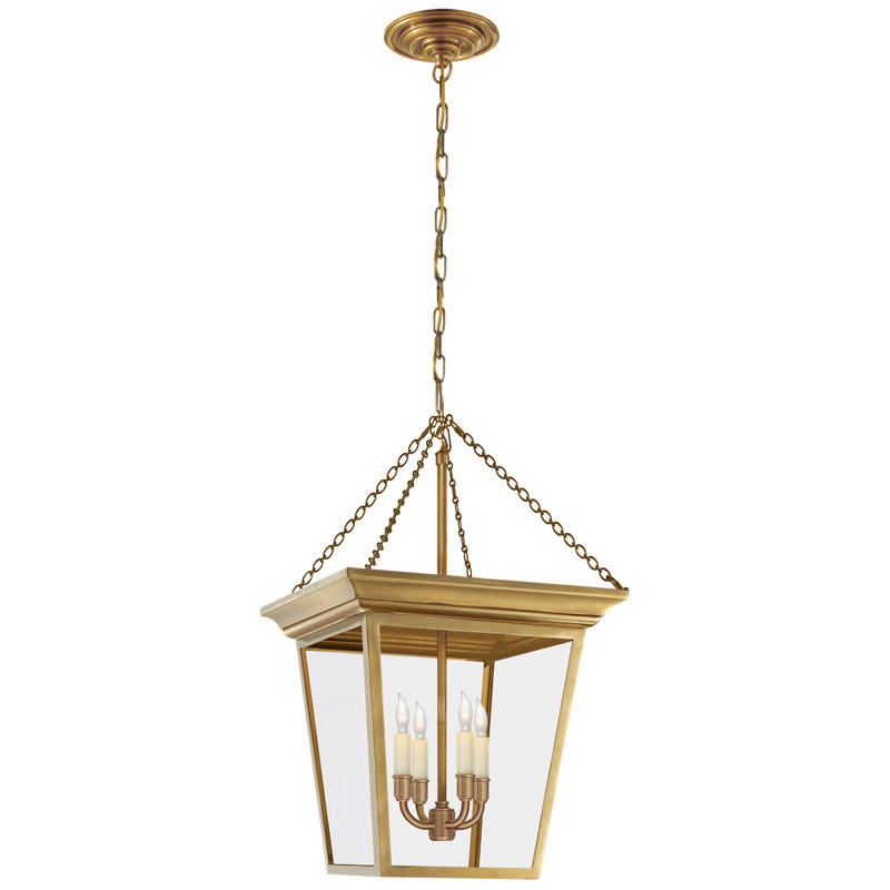 Chapman & Myers Cornice Small Lantern, Hand-Rubbed Antique Brass, 24" H x 14.5" W x 14.5" D