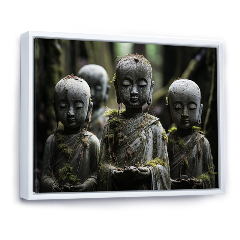 Japon Art Jizos Guardianship II - Japanese Canvas Art Print, H 30 po x l 40 po x P 1,5 po, Cadre flottant blanc