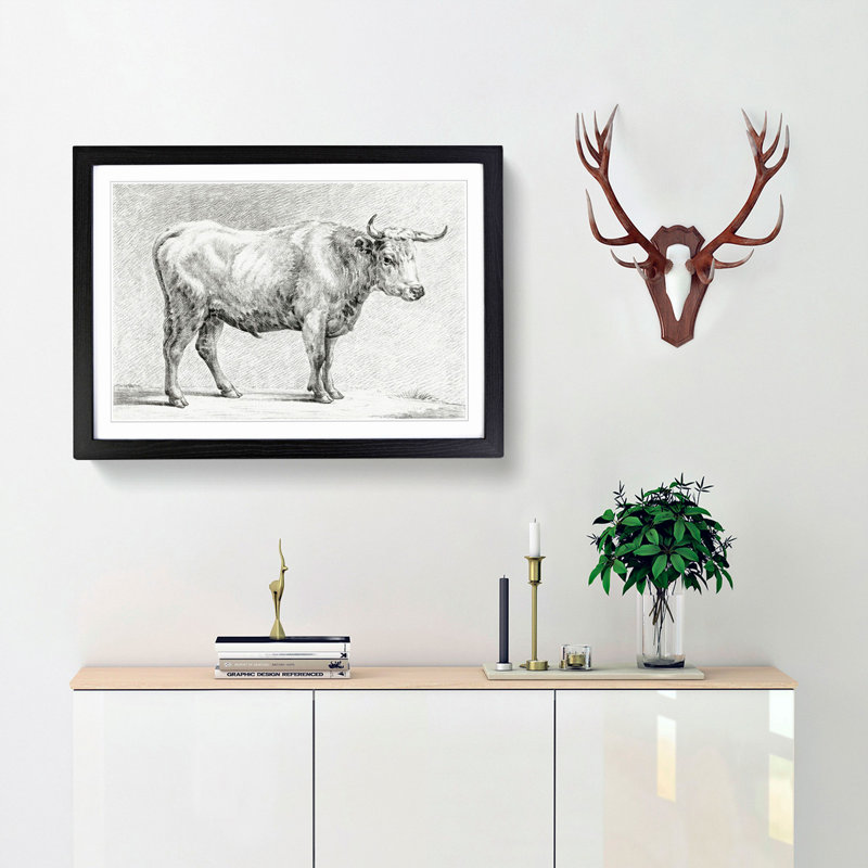 Study of a Bull by Jean Bernard - Framed Print, 27cm H x 36cm W x 2cm D, Black Framed