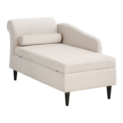 Chaise Lounge LUIRO Velvet Beige with Storage
