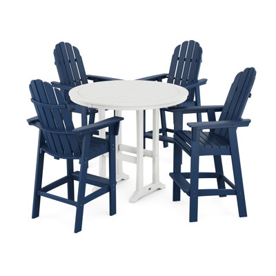POLYWOOD Vineyard Curveback Adirondack 5-Piece Nautical Trestle Bar Set