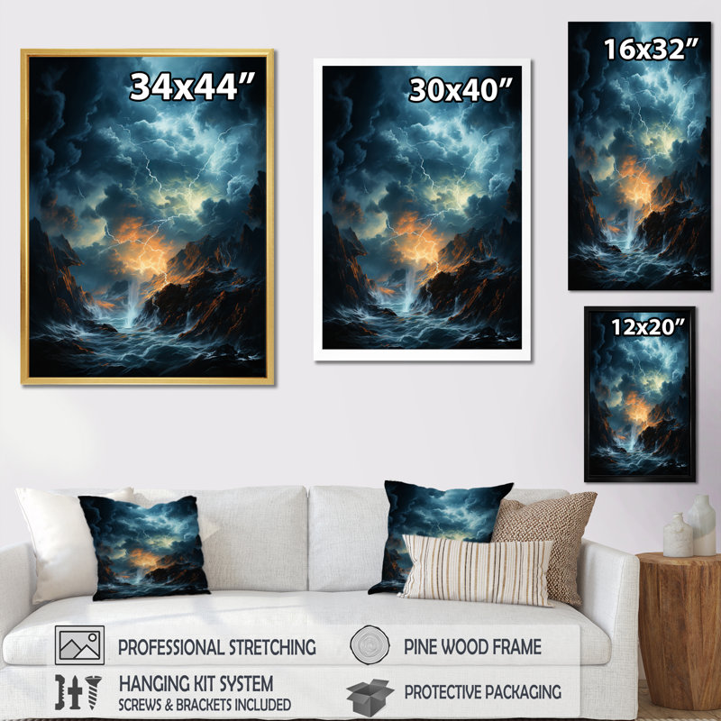 Lightning Thunderbolt Fury, reproduction d'art sur toile, Noir, H 44 po x l 34 po x P 1,5 po