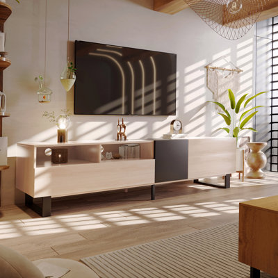 Modern Media Console Table With Drop-Down Door - 80 Inch TV Double Storage Entertainment Center
