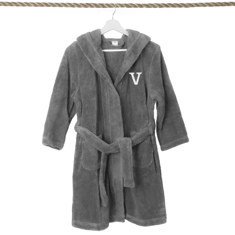 Peignoir en molleton mi-mollet personnalisé pour enfants avec poches et capuche, L, V