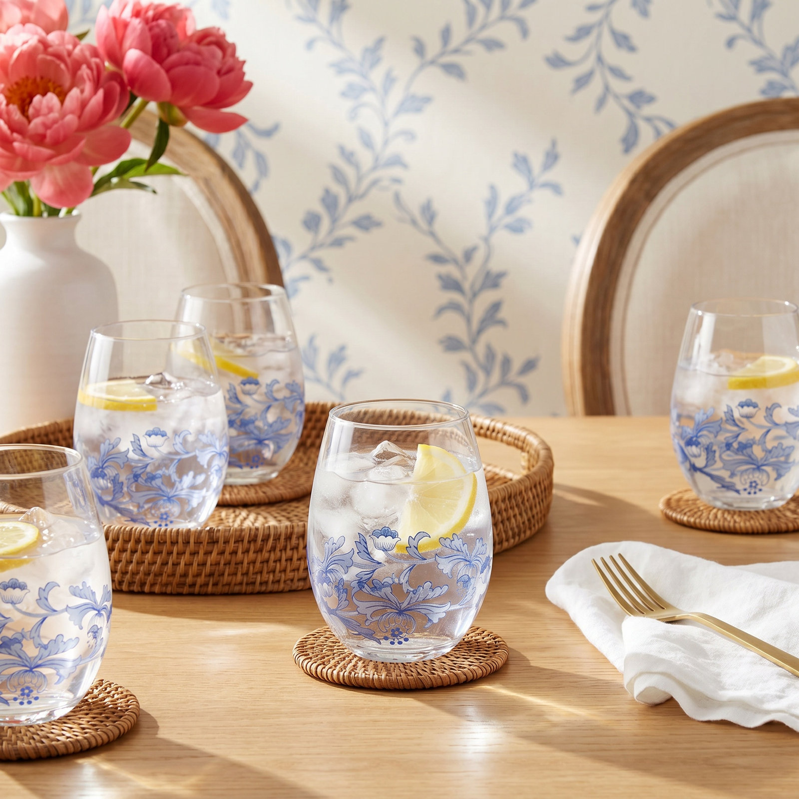 Blue Italian Stemless Wine Glass