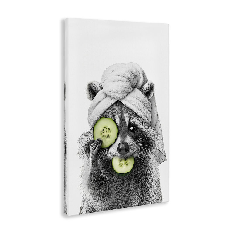 «Raccoon Spa Day», art mural sur toile par Annalisa Latella, H 45 po x l 30 po