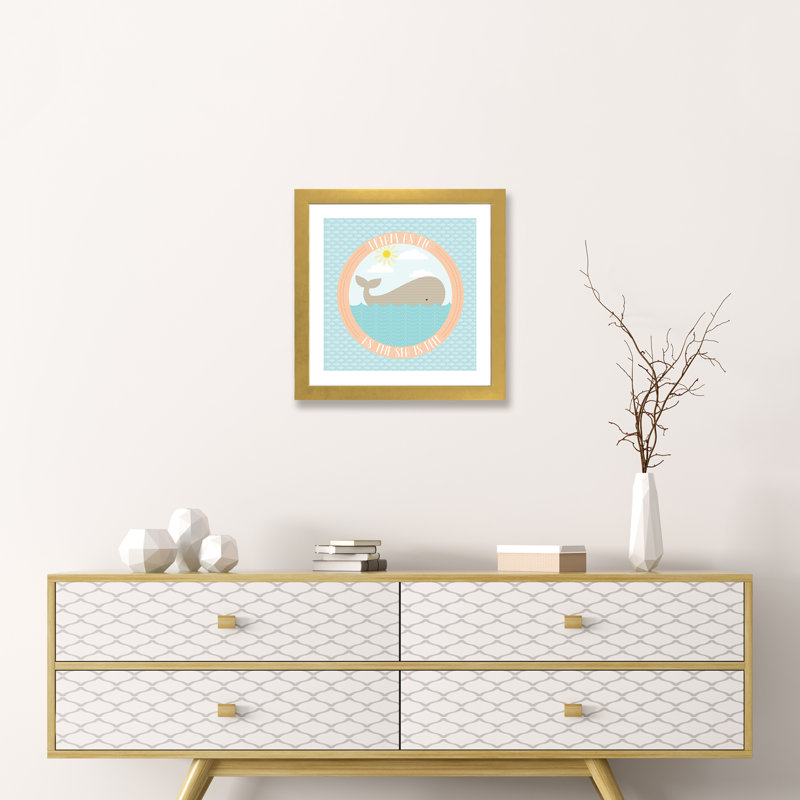 «Deep Blue Sea III» par Alison Tauber - impression d'art textuel, H 16 po x l 16 po x p 1 po, Papier encadré doré, Blanc
