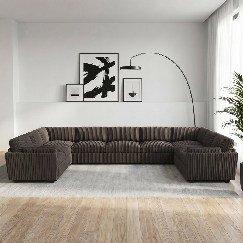 Knaack Oversized 200.8'' Wide U-Shaped Livingroom Couch & Plush Wide Corduroy Sectional Sofa With Detachable Back & Seat Cushions