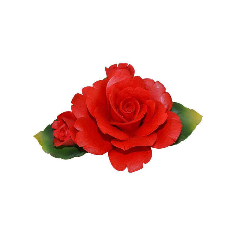 Rose en céramique faite à la main avec feuilles Capodimonte