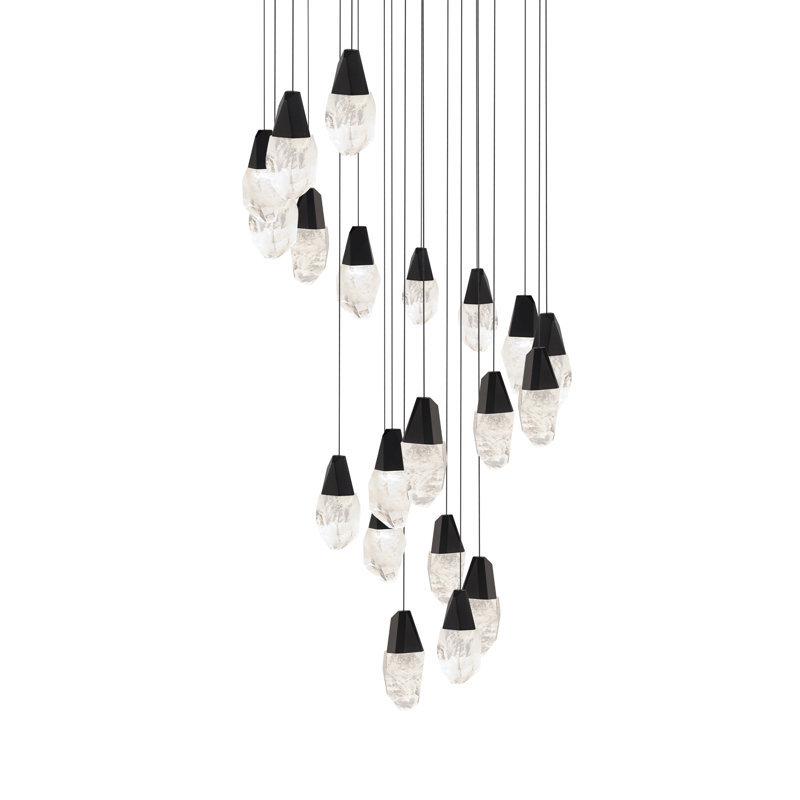 Martini 21 Light Crystal LED Multi-Light Pendant, Black, Clear/White