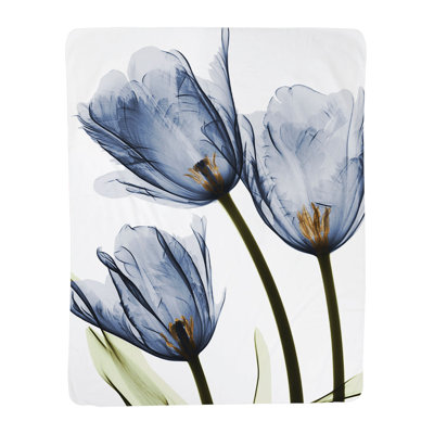 Blue Tulip Trio X-Ray Flowers Sherpa Throw Blanket