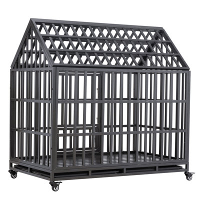 Heavy Duty Dog Cage  Pet Crate With Roof & Window On Roof