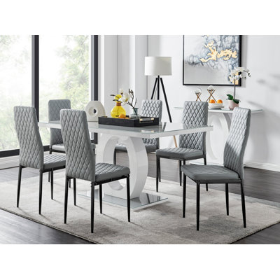 Scottsmoor High Gloss Halo Dining Table Set & 6 Luxury Faux Leather Dining Chairs - Modern Design