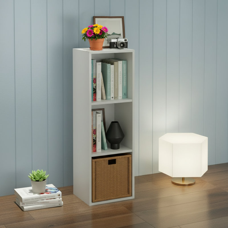 3-Shelf French Oak Bookcase, Fits Living Room Bedroom, Simple Bookshelf For Home Office, White