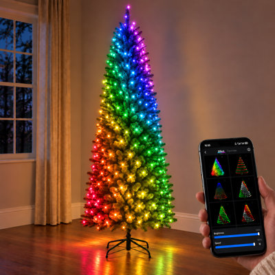  Arbre de Noël intelligent RVB pré-éclairé avec éclairage 3D ambiant, contrôle des applications, synchro musicale et plus de 100 lumières dynamiques