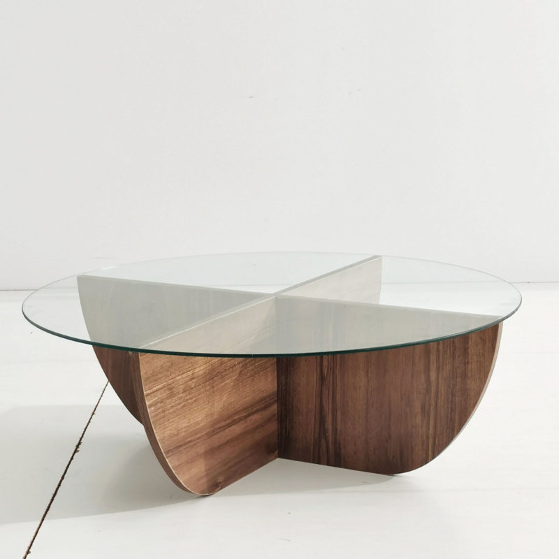Modern Coffee Table, Walnut Color, 35.4 x 11.8 x 35.4 inches | 100% Tempered Glass Top, 100% Melamine Coated Particle Board Frame, 0.7 inches Thick | Stylish & Durable Design for Living Room & Lounge Spaces