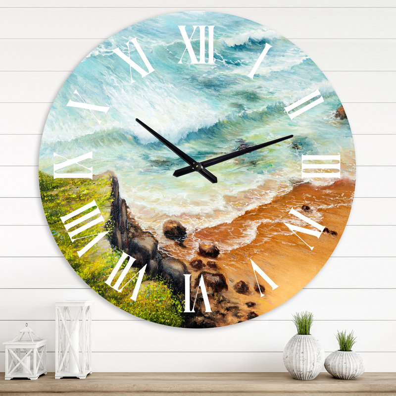 Wild Blue Ocean Waves IV - Horloge murale nautique et côtière, Surdimensionné
