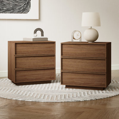 Table de chevet moderne de 60 cm de large avec 3 tiroirs, meuble de rangement pour chambre à coucher avec tiroirs spacieux (ensemble de 2)