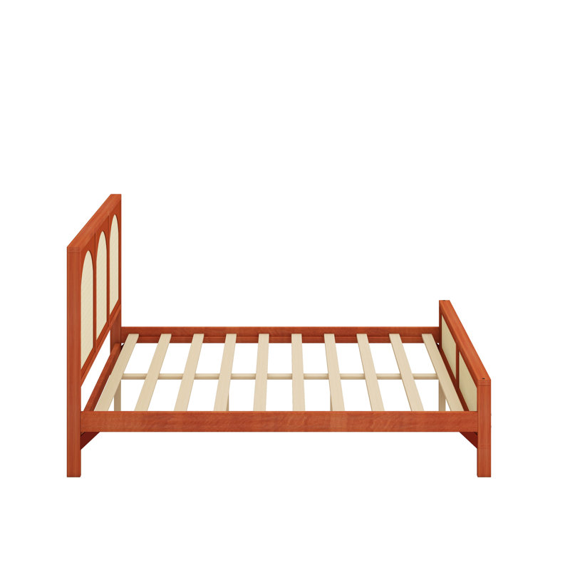 Lit plateforme avec tête et pied de lit en rotin, cadre de lit en rotin en bois de ferme avec pieds en bois, cadre de lit rétro