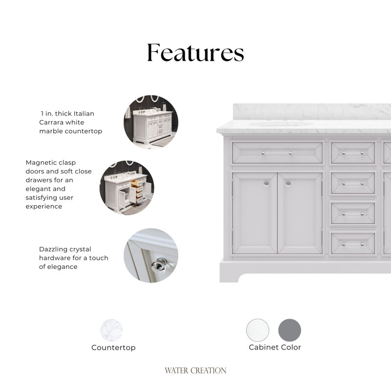 Derby 60" Double Sink Bathroom Vanity Set with Faucet, White, 60" W