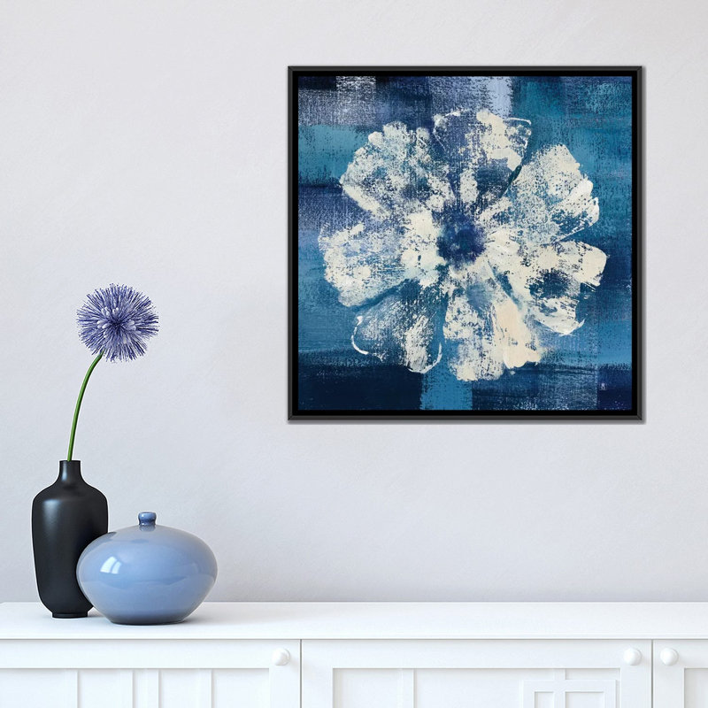 « ocean fleuri i », impression sur toile, H 18 po x l 18 po x P 1,5 po, Toile avec cadre noir, Pas de tapis