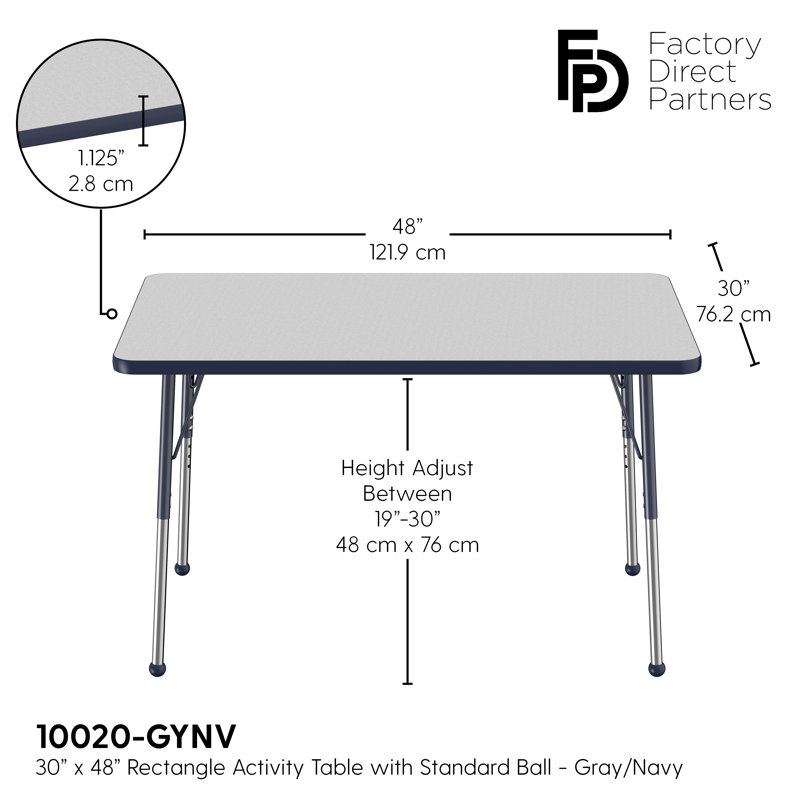 Rectangular Classroom Table, Gris, Marine