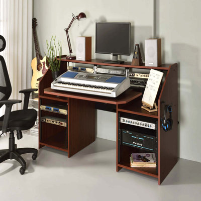 Rectangular Music Desk With 2 Open Compartment, Cherry