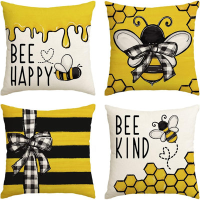 Happy Bee Kind Throw Pillow Covers, 18 X 18 ...