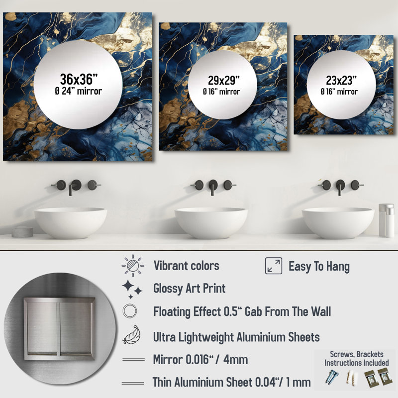Sharlend - Abstract Marble Square Mirror Wall Decor For Bedroom, 29" x 29"