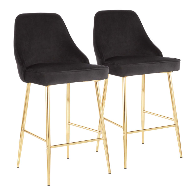 Celest Upholstered Counter Extra Tall Stool, Blue Velvet, Gold