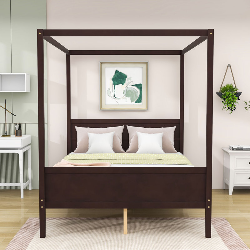 Queen Size Canopy Platform Bed with Headboard, Espresso