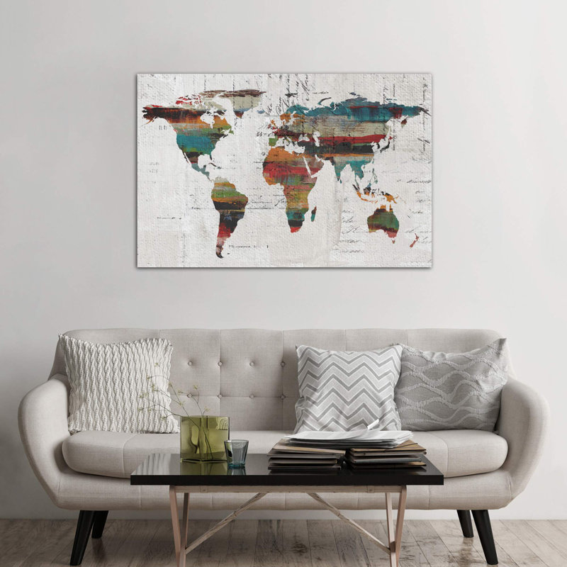 Painted World Map IV by Irena Orlov - Print on Canvas, 101.6 cm H x 66.04 cm W, Black Framed
