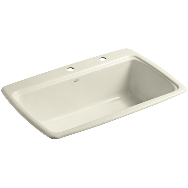Cape Dory 33" L x 22" W x 9-5/8" Top-Mount Single-Bowl Kitchen Sink, Cane Sugar, 2 Hole
