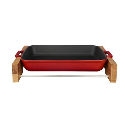 Lava Enameled Cast Iron Rectangular Roasting Pan 13 inch-with Beechwood Service Stand -  LAVA CAST IRON, LV P TP 2230 K4 R